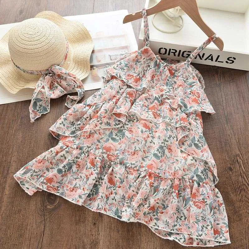 Orso Leader Girl Princess Dress Summer Kid Girls Dress Floral Sweet Children Abiti da festa Costume da farfalla Abbigliamento bambini 210708