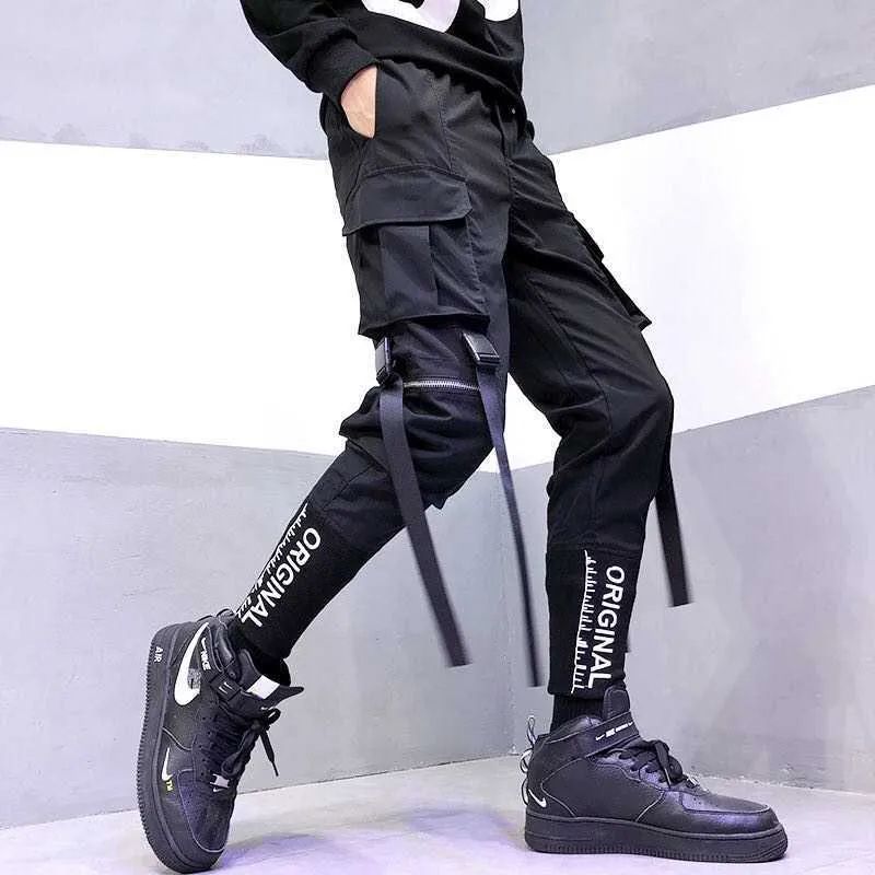 Techwear byxor multi-pock block svart last män streetwear harem joggare hajuku sweatpant hip hop byxor overalls 210715