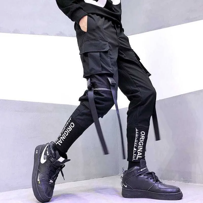 Techwear Pants Multi-pock Block Black Cargo Men Streetwear Harem Joggers Harajuku Sweatpant Hip Hop Trousers Overalls 210715
