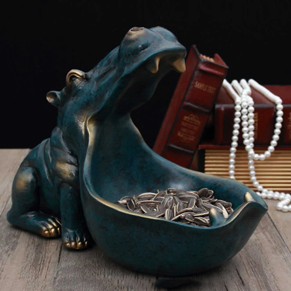 Statue 3D potamus Figurine grande bouche hippopotame boîte de rangement décoration de bureau résine Art Sculpture décor à la maison