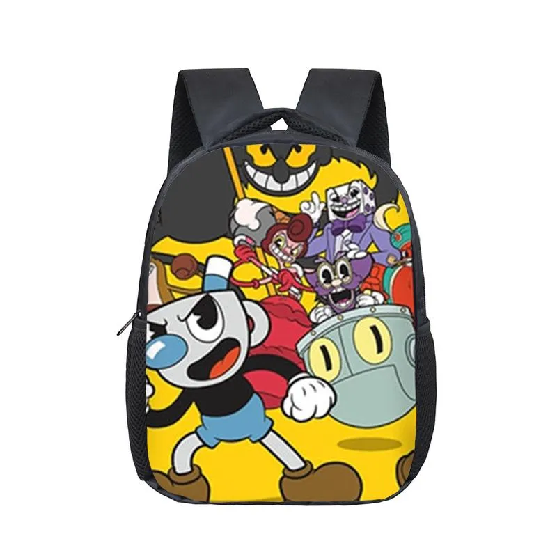 Mochila 12 polegadas jogo cuphead mugman jardim de infância infantil pequeno para crianças bebê desenhos animados sacos de escola crianças gift248n