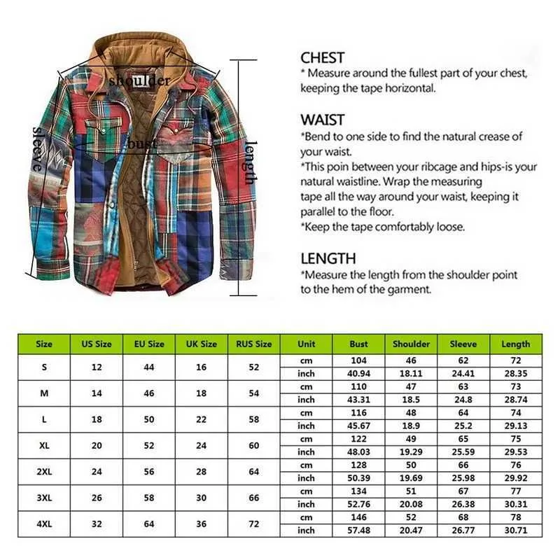 Men Retro Vintage Spring Winter Long Sleeve Plaid Shirt Jacket For Checked Coat Overcoat Hooded Pocket 211008