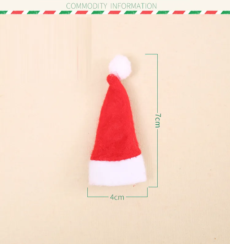 60 stuks Mini Red Candy Santa Claus Cap Niet-geweven hoed voor boom Ornament Christmas Party Decoration