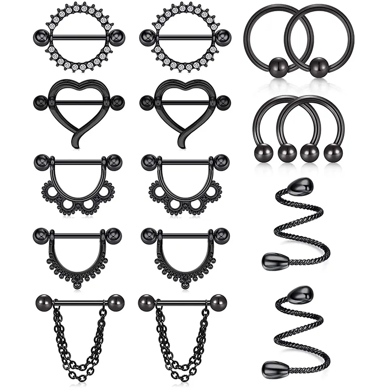 Anelli con linguetta a bilanciere dritto in acciaio inossidabile 14G Anelli Donna CZ Cuore Catena Ciondola Piercing al capezzolo