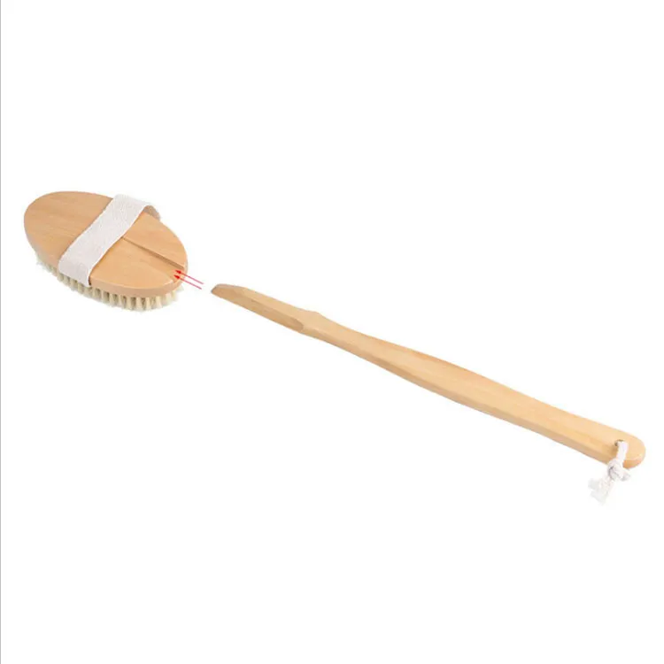 Brosses de douche amovibles à long manche en bois avec poils doux et rigides Tête de gommage exfoliante pour la peau pour un brossage humide ou sec Nettoyage facile du corps