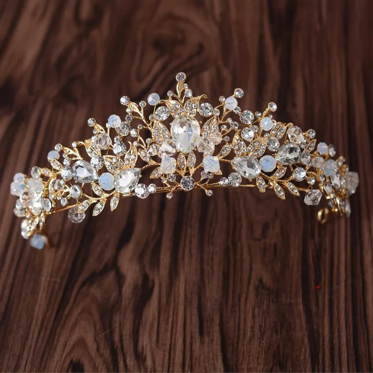 Ensemble de mariée en perles de cristal nobles, en or, en strass, diadème, diadème, collier, boucles d'oreilles, couronne baroque, bijoux de mariage, Set291H