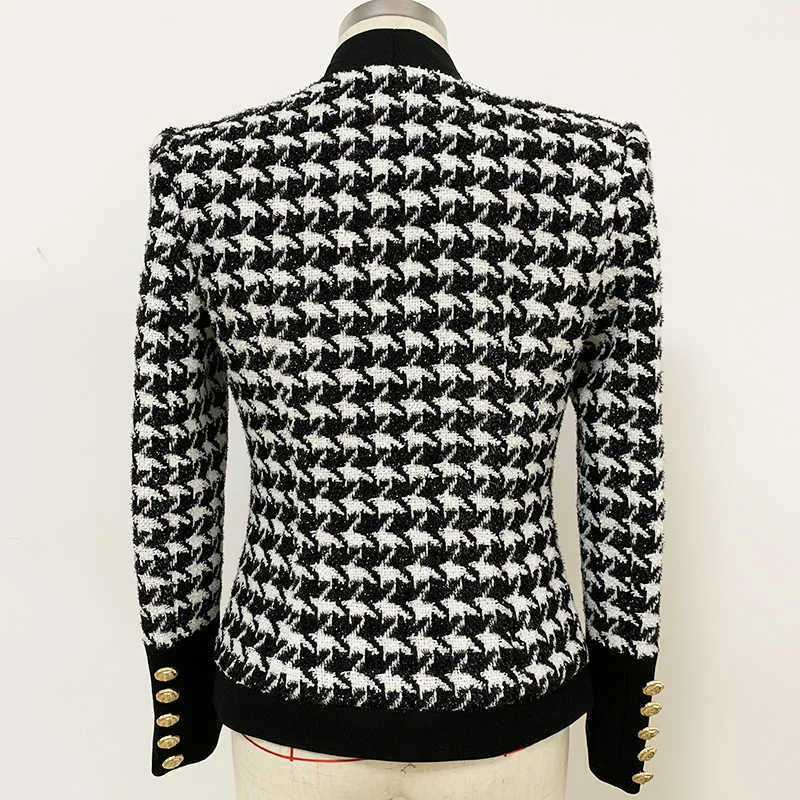 HIGH QUALITY Fashion Runway Designer Jacket Women's Open Stitch Houndstooth Outer Wear 210914