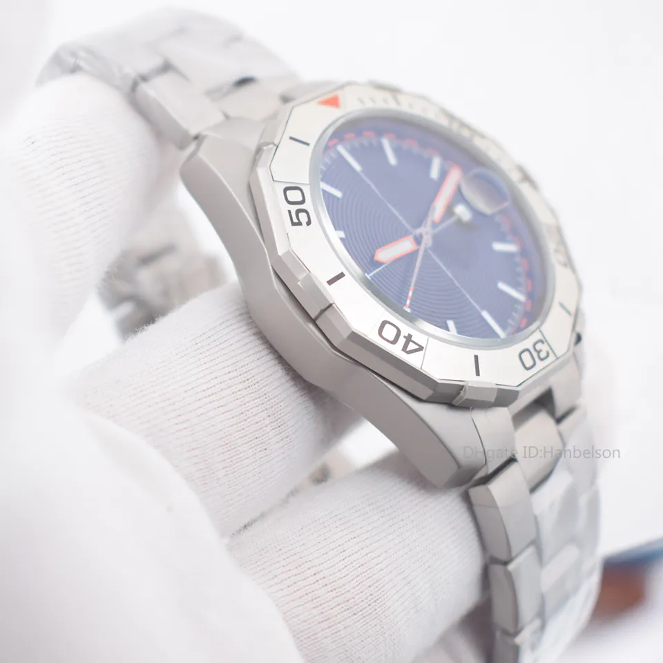 Montre de Luxe Mens Watches Gray Titanium Wristwatches Automatic Movement Movement Black Face Metal Strap Scale Orange Hanbelson206U