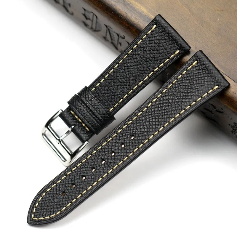 PASTARY – bracelet de galets fait à la main, 20, 22, 24MM, noir, bleu, gris, bracelet en cuir, boucle en H, accessoires de montre pour hommes