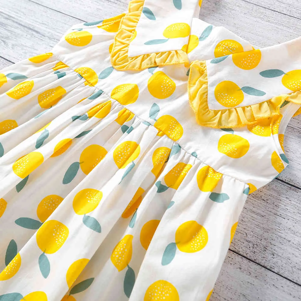 Девушки платье лето детская одежда лимона печатает жилет принцесса девочка без рукавов отворот милый для 1-5Y 210515