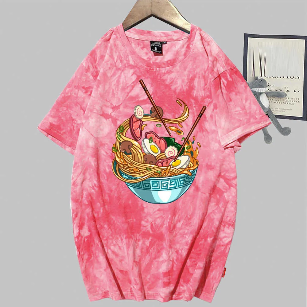 Ramen Anime manica corta O-Collo Tie Dye T-shirt Uniex allentata casual Y0809