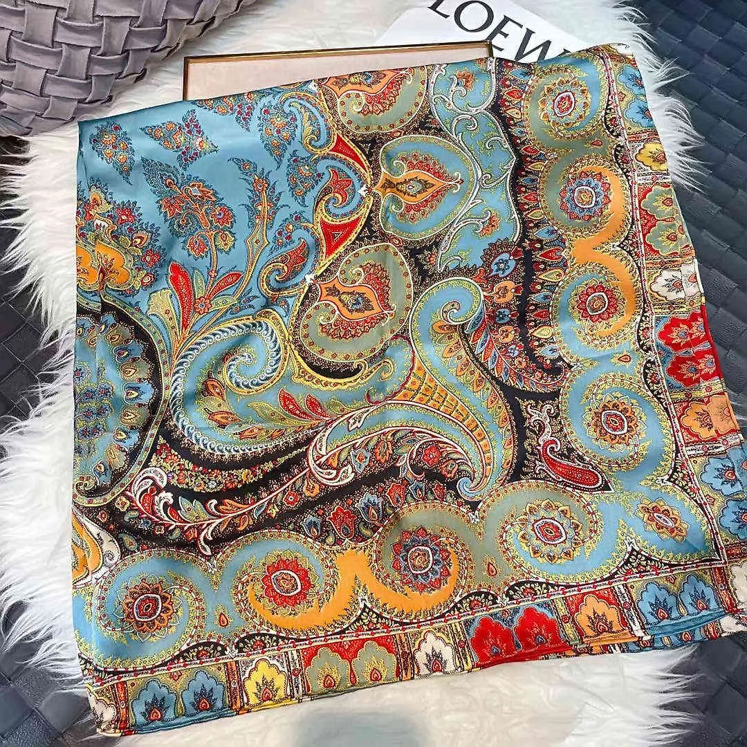 BYSIFA| Blue Red 100% Natural Silk Scarf Hijab Women Fashion Brand Large Square Scarves Shawls Autumn Winter Paisley Scarves Q0828