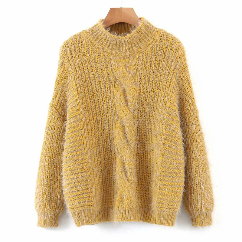 Женщины осень зима теплые пуловеры свитера с длинным рукавом ошеломленный шеи свободные вязаные женские модные уличные свитер одежда 210513