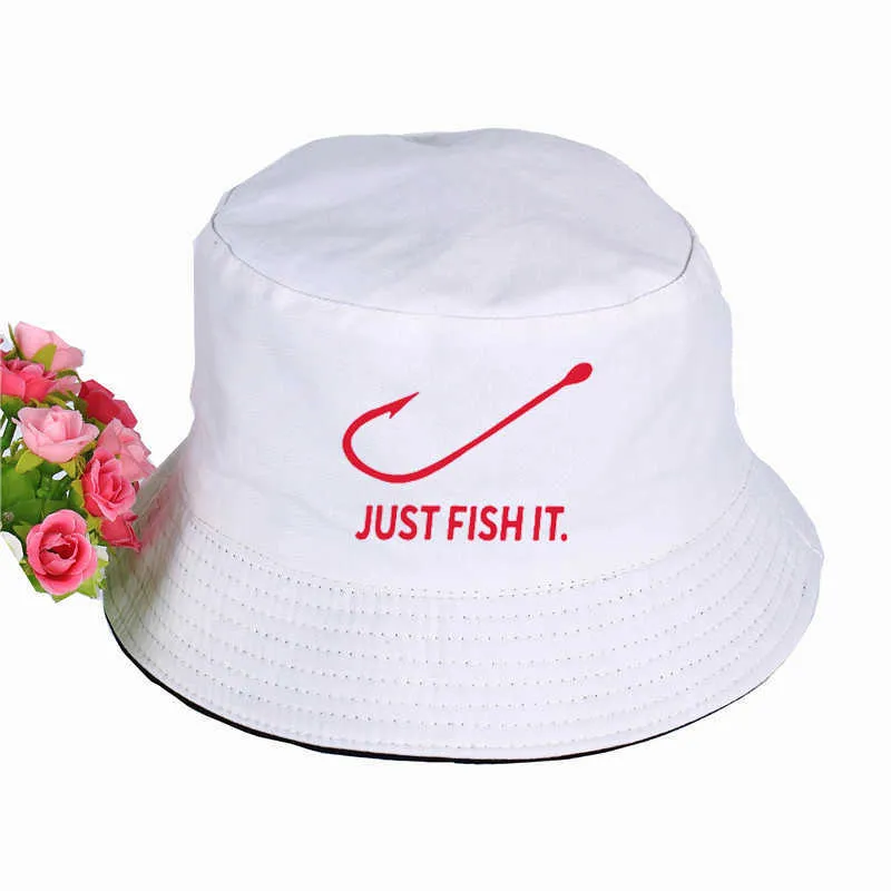 Just Fish It Zabawne wydrukowane czapki wiadra Summer High Quuse Fisherman039s Kat Woman Men Men Fisherman Hat Snapback Hats Q08059429495