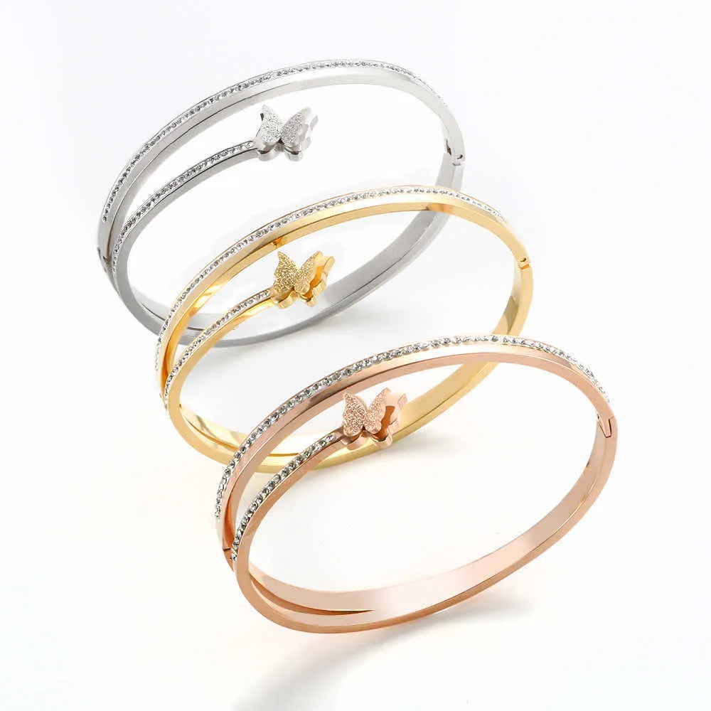 Luxe vlinder Crystal Armbanden voor Vrouwen Goud Kleur Rvs Luxe Mode Mannen Manchet Bangle Dames Charme Sieraden Q0717