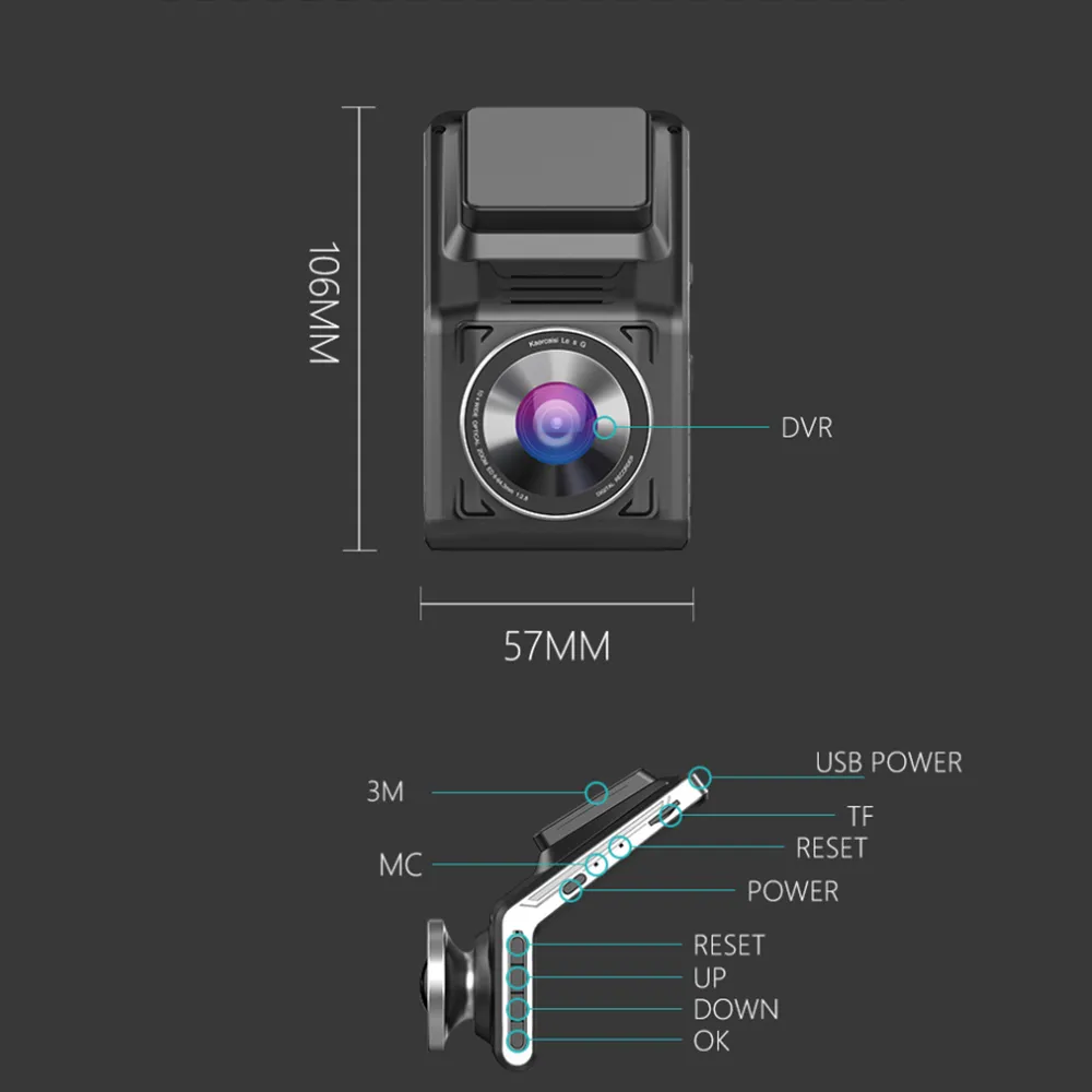 U2000 WiFiダッシュカム2K前面と後部1080p 2カメラレンズ車DVRスマートカーDVRSオートナイトビジョン24Hパーキングモニター