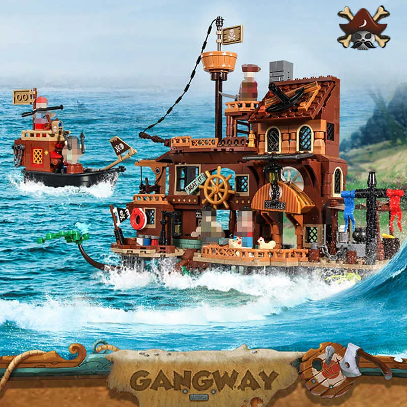The Adventure Pirate Ship Building Blocks Toys Children's Constructor Creator Ideas DIY Bricks Compat Children Kids Gifts X0902