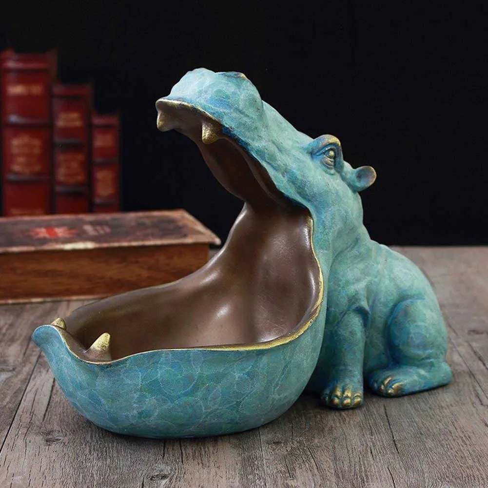 Statue 3D potamus Figurine grande bouche hippopotame boîte de rangement décoration de bureau résine Art Sculpture décor à la maison