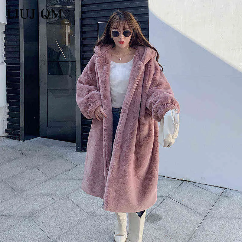 Kobiety Parka Zimowe Odzież Oversize Faux Fur Coat Gruby Ciepła Długa Fur Kurtka Z Kapturem Płaszcz Pluszowy Płaszcz Kurtki zimowe 211110