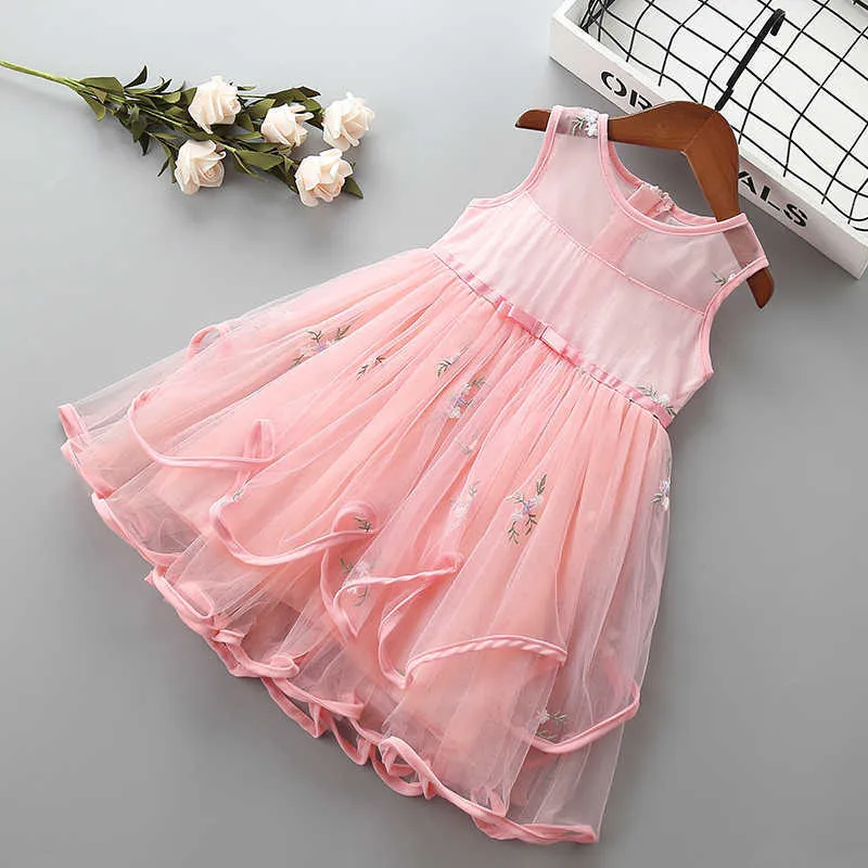 0-6 years High quality girl dress summer lace mesh solid kid children clothing party formal princess 210615