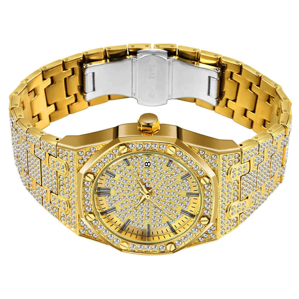 Montre en or 18 carats pour hommes, à Quartz, en acier inoxydable, horloge d'affaires, étanche, Date ICE OUT, diamants, Relogio Masculino, nouveau