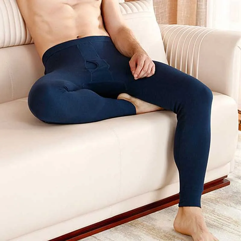 Caleçon long en coton pour hommes pantalon thermique chaud respirant sous un pantalon couleur unie sous-vêtement thermique hommes vêtements de nuit respirant 210910