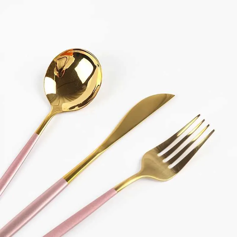 6/Stainless Steel Tableware Set Rainbow Gold Dinnerware Knife Fork Spoon Flatware Dishwasher Safe Cutlery 210928