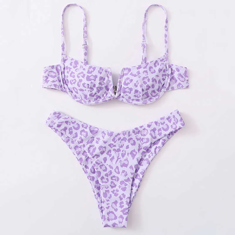 Seksowna samicz strój kąpielowy Dwa kawałek zestaw Swimwear Dot Drukowane Push Up Bandaż Bikini Kobiety Underwire Plaża Nosić V-Neck Biquini 210611