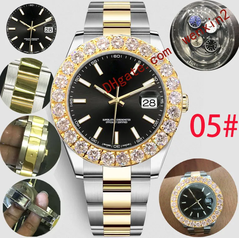 enormes números de reloj de diamantes estereoscópicos para hombre Mechanica automático 43 mm Alta calidad Acero inoxidable natación deportes impermeables Estilo Clásico oro Relojes de pulsera