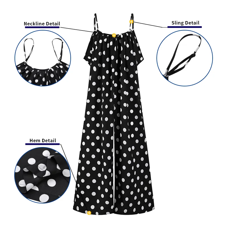 Office Ldies Wide Leg Pants Casual Pants Beach Holiday Overall Vonda Summer Polka Dot Rompers Women Jumpsuits Plus Size 210326