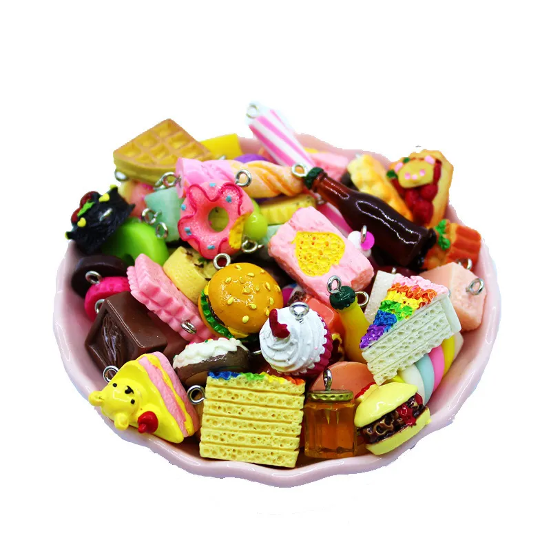 100 peças saco da sorte único fofo simulado mini biscoitos comida animal pingentes de resina para fazer joias da moda diy c262206m