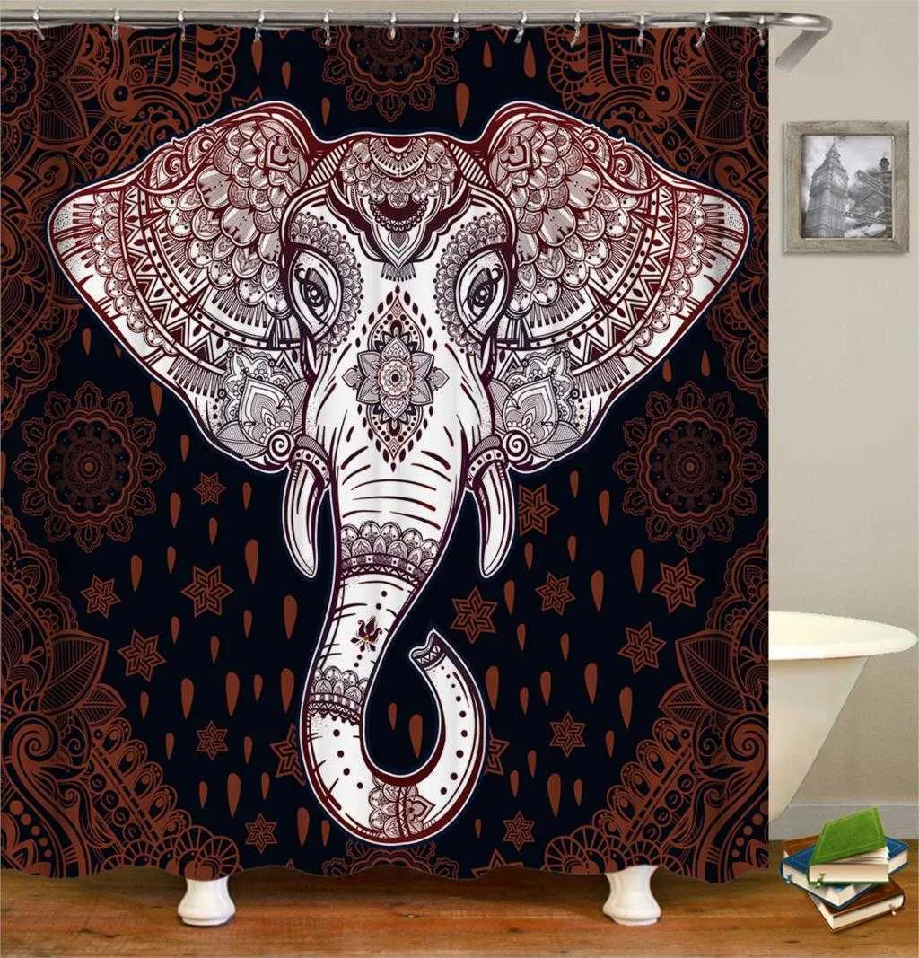 OLOOEY 3D-print douche gordijnen dierlijke olifant voor badkamer decor aangepaste grootte afbeelding badgordijn groothandel 210915