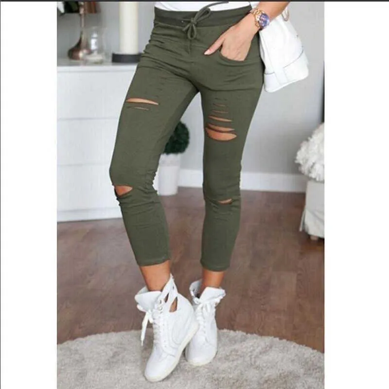 Ripped Jeans For Women Big Size Trousers Stretch Pencil Pants Leggings 210708