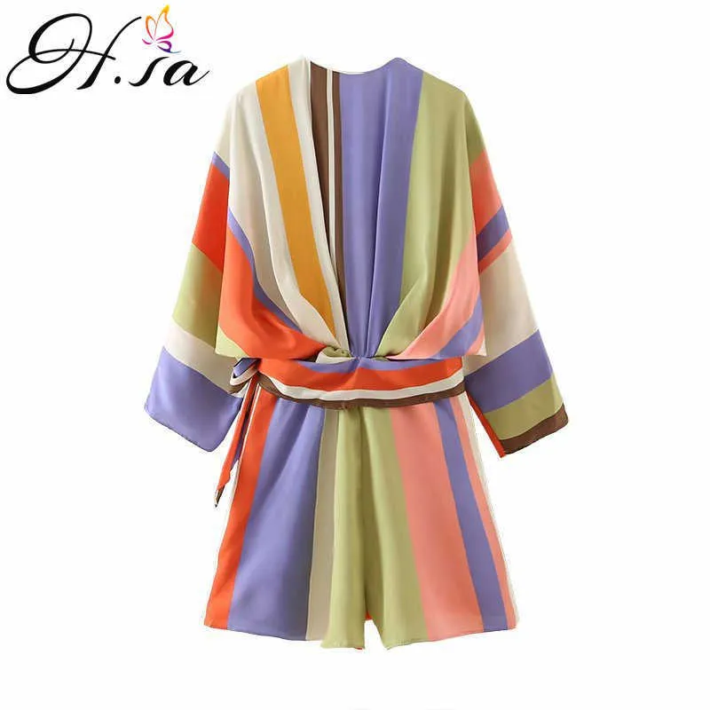 Hsa Women Summer Casual Dresses Sashes Colorful Striped Kimono Style Fashion Summer Vestidos Beach Boho Vestidos de Mujer 210716
