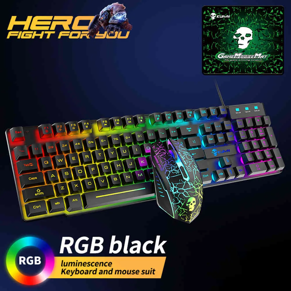 RGB arkadan aydınlatmalı usb kablolu oyun seti klavye fare kiti Gamer ergonomik mekanik hissediyorum pc dizüstü