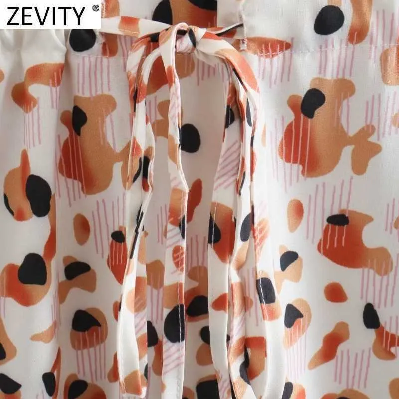 Zevity femmes Vintage col en V imprimé léopard à lacets une ligne robe chemise mi-longue femme Chic décontracté mince affaires Vestido DS8155 210603