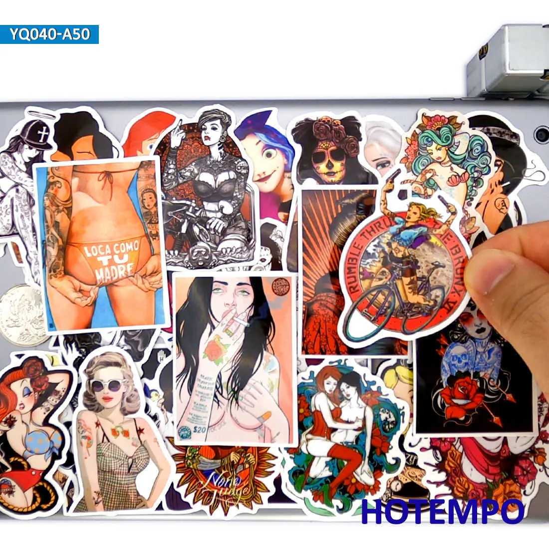 50 stks Sexy Schoonheid Tattoo Meisje Prinses Stijl Stickers Pack Voor DIY Telefoon Laptop Bagage Gitaar Skateboard Fiets Auto Anime Sticker Auto