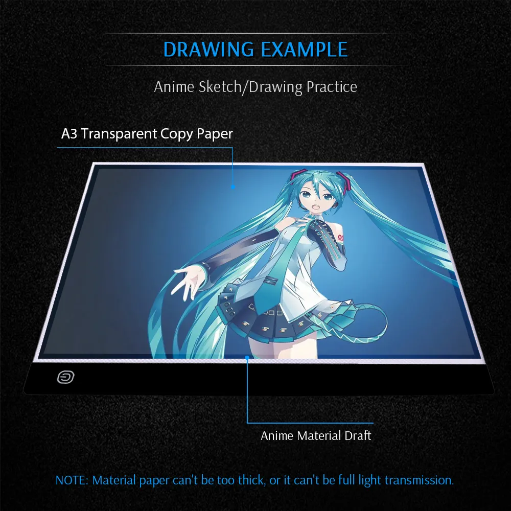 Cyfrowy A3 rysunek tablet LED LED Pudełko Śledzenie tabletów Kopiowanie tabletów graficznych Malowanie sztuki pisanie szkicowanie Animacja 7080205