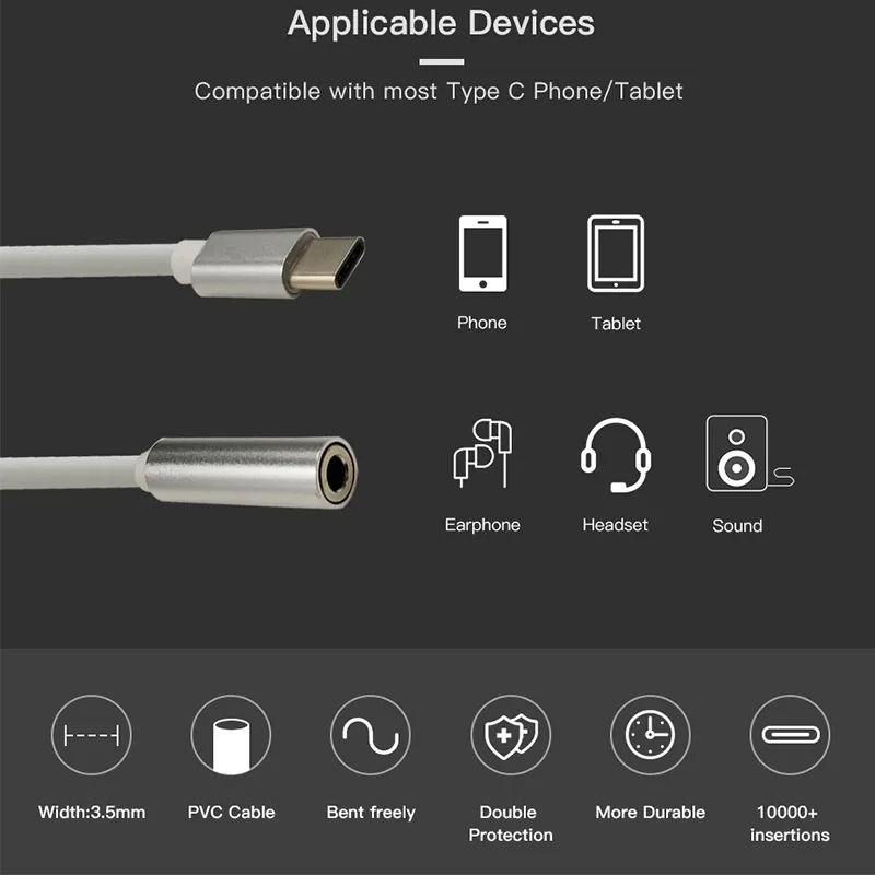 USB-C à 3.5 câble Audio AUX 2in1 USB Type C à 3.5mm Jack séparateur Audio USB C câble pour écouteurs adaptateur de charge