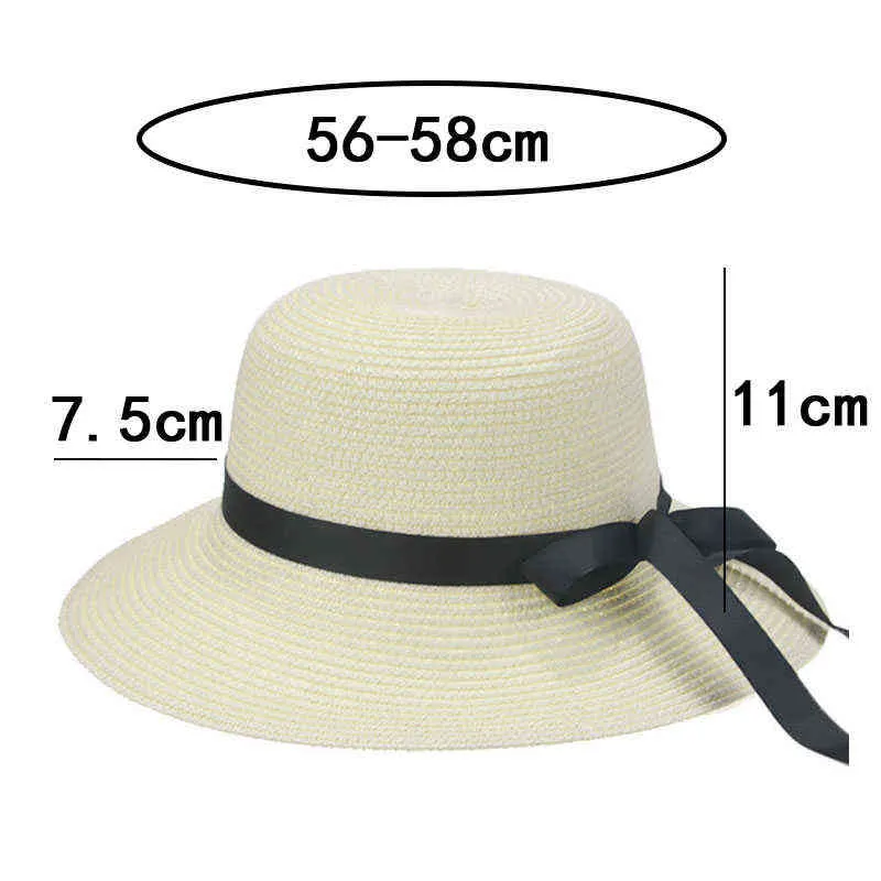 Kvinnor Sommarhattar Bucket Hat Sol Straw Buckets Mössor För Kvinnor Bowknot Casual Formell Sun Protection Straw Hat Sombreros de Mujer G220301