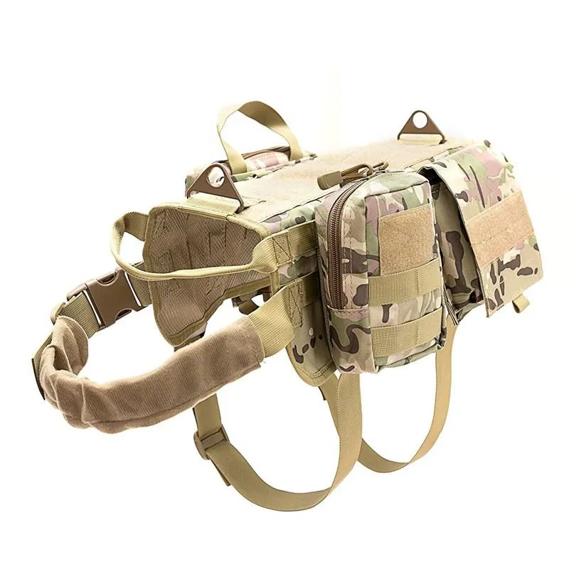 Collares para perros Correas Arnés militar Sillín con bolsa de bolsillo Chaleco de entrenamiento para mascotas Collar suave Accesorios ajustables para pequeños Medid310j