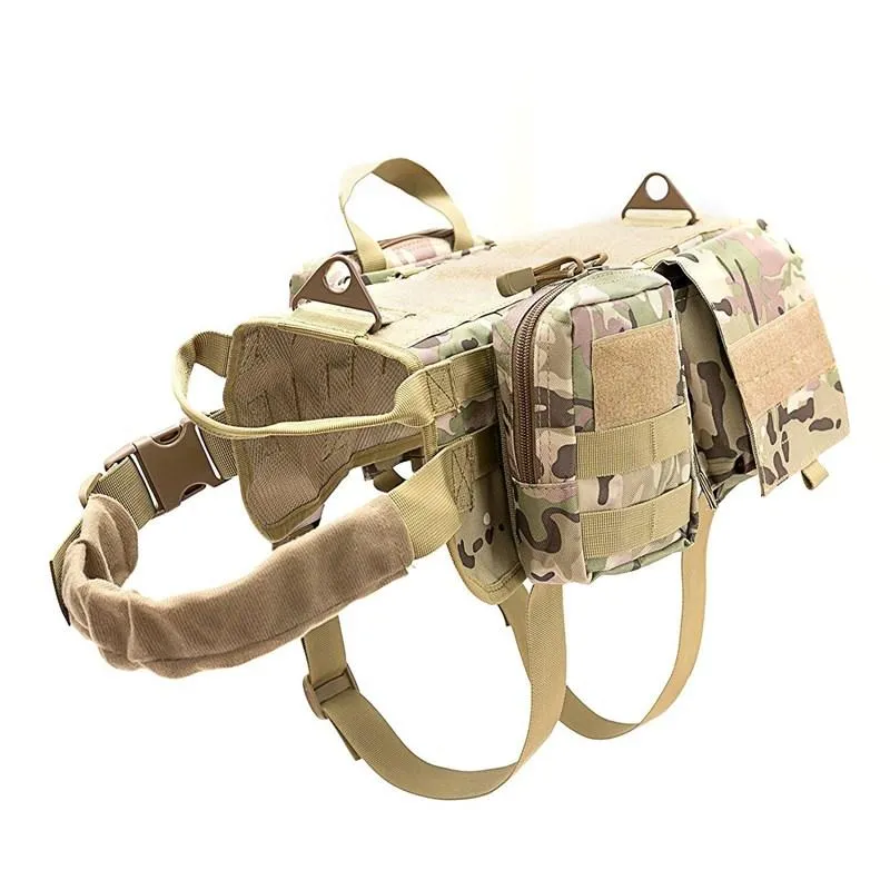 Dog Collars & Leashes Military Harness Saddle With Pocket Bag Pet Training Vest Soft Collar Adjustable Accessories For Small Medid238K