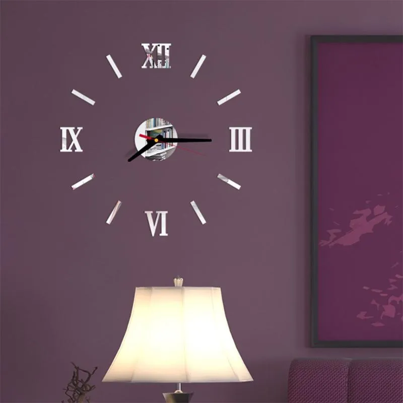 Horloges murales 3D miroir surface grand nombre horloge autocollant décor à la maison salon art design275y