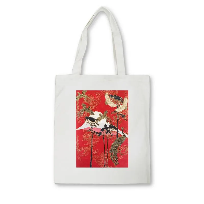 Einkaufstaschen im japanischen Stil Canvas-Tasche Baumwolle Hochwertige schwarze Unisex-Handtasche mit Fischdruck Benutzerdefiniertes Tuch Bolsas de Mano216i