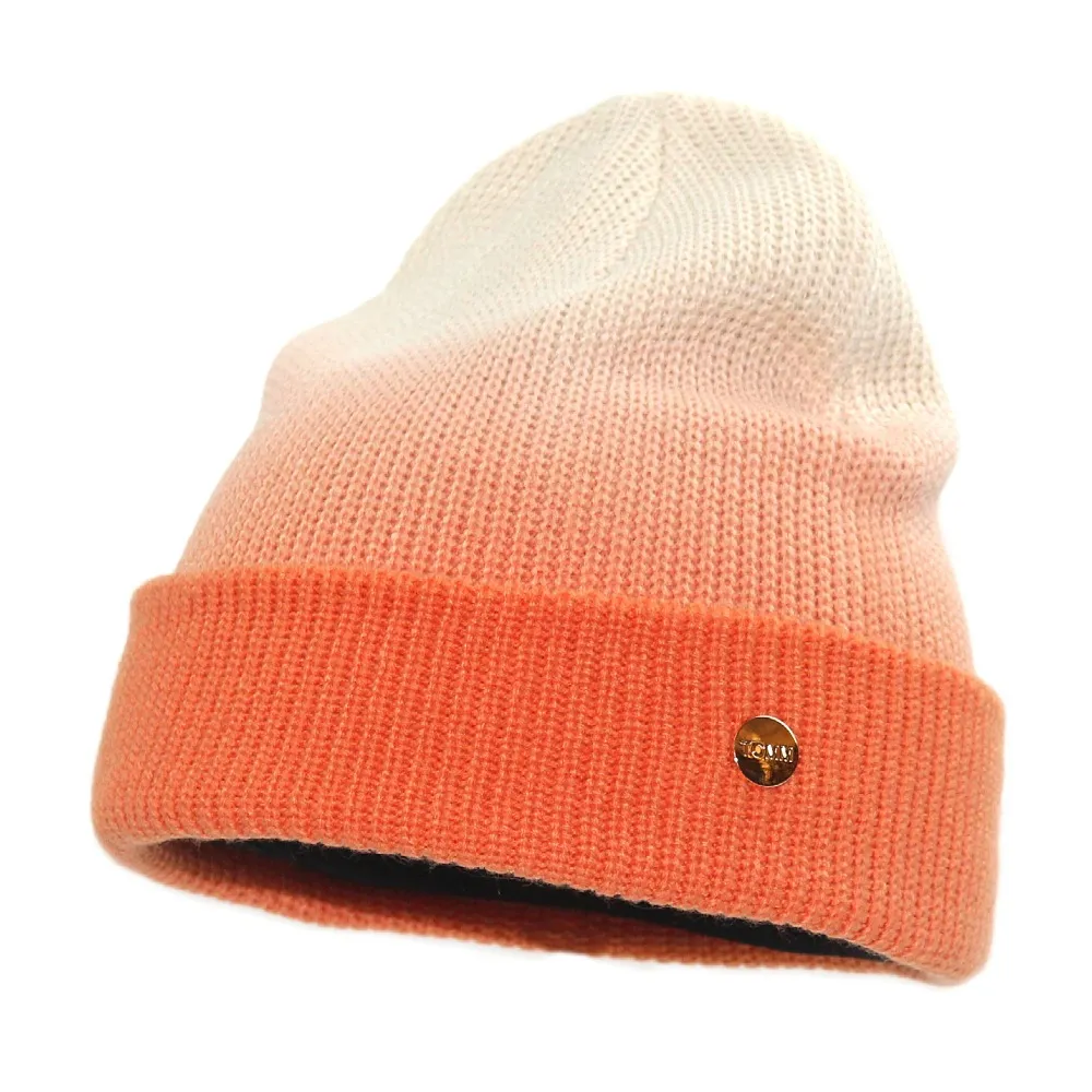 Градиент цвет маленький логотип трикотажные колпачки 2021 осень / зима купольная теплая шерстяная шляпа