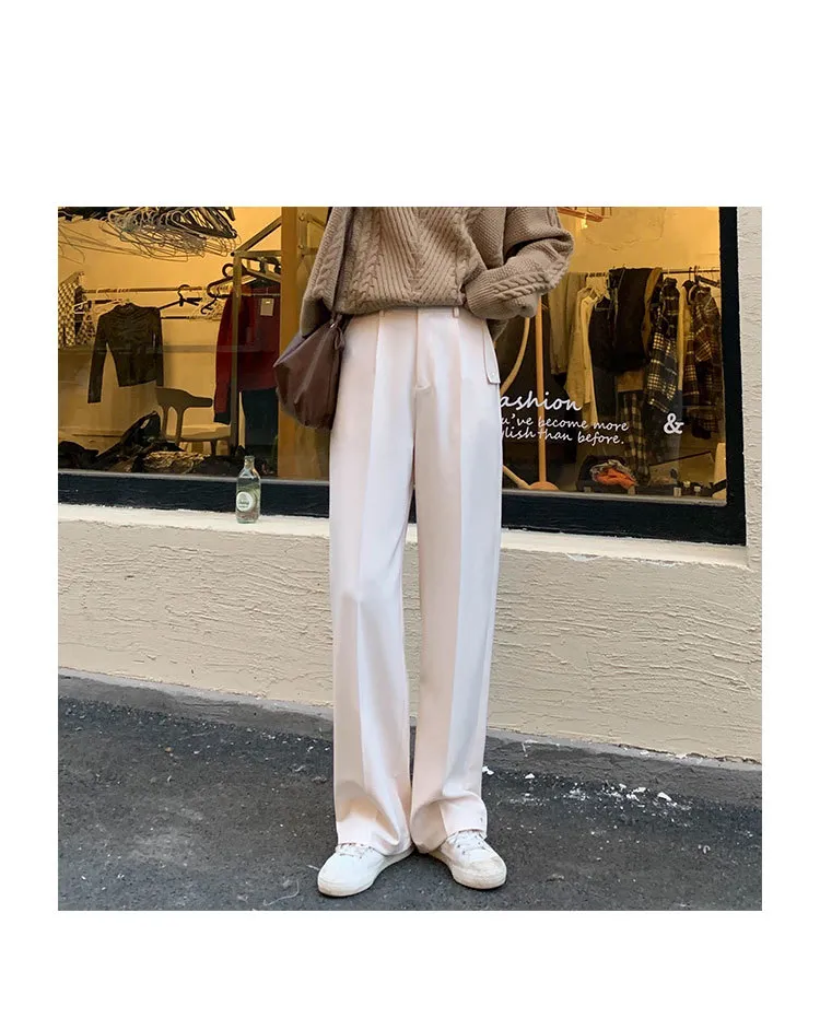 SML koreański styl jednolity kolor garnitur prosty spodni żeński wiosna i jesień wysoka talii długie spodnie damskie x1749 210423