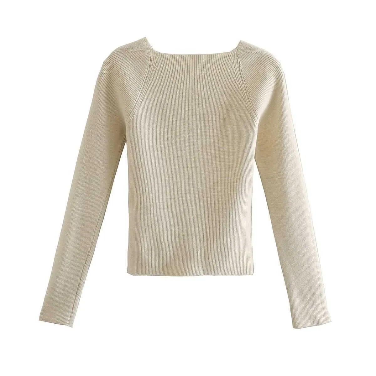 Maglione lavorato a maglia da donna Top manica lunga con scollo a cuore Moda casual Donna Maglioni lavorati a maglia attillati aderenti Pullover Top 210918