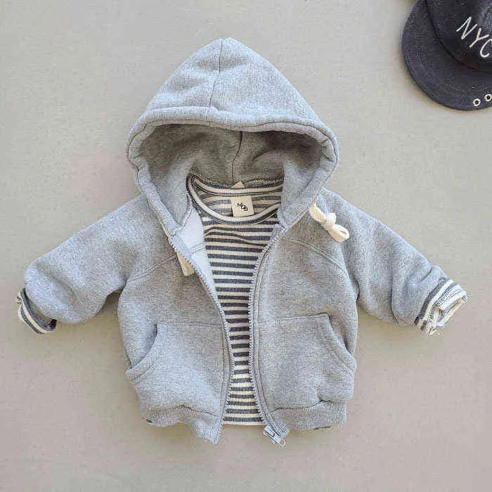 Korean Baby Clothes Hoodies Girls Boys Cotton Fleece Sweatshirt Kids Hooded Jacket Oversized Hoodie Wholesale 211029