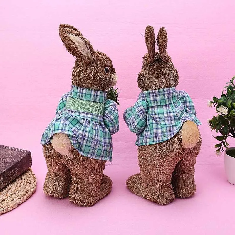 OOTDTY Cute Straw Rabbits Bunny Decorations Easter Party Home Garden Wedding Ornament Po Props Crafts 210804