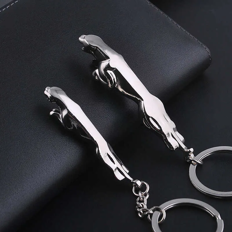 Classic Silver Color Stainless Steel Leopard Keychain Jaguar Car Keyrings Fine Bag Key Chains Two Types Creative Jewelry Q-004 H10273G